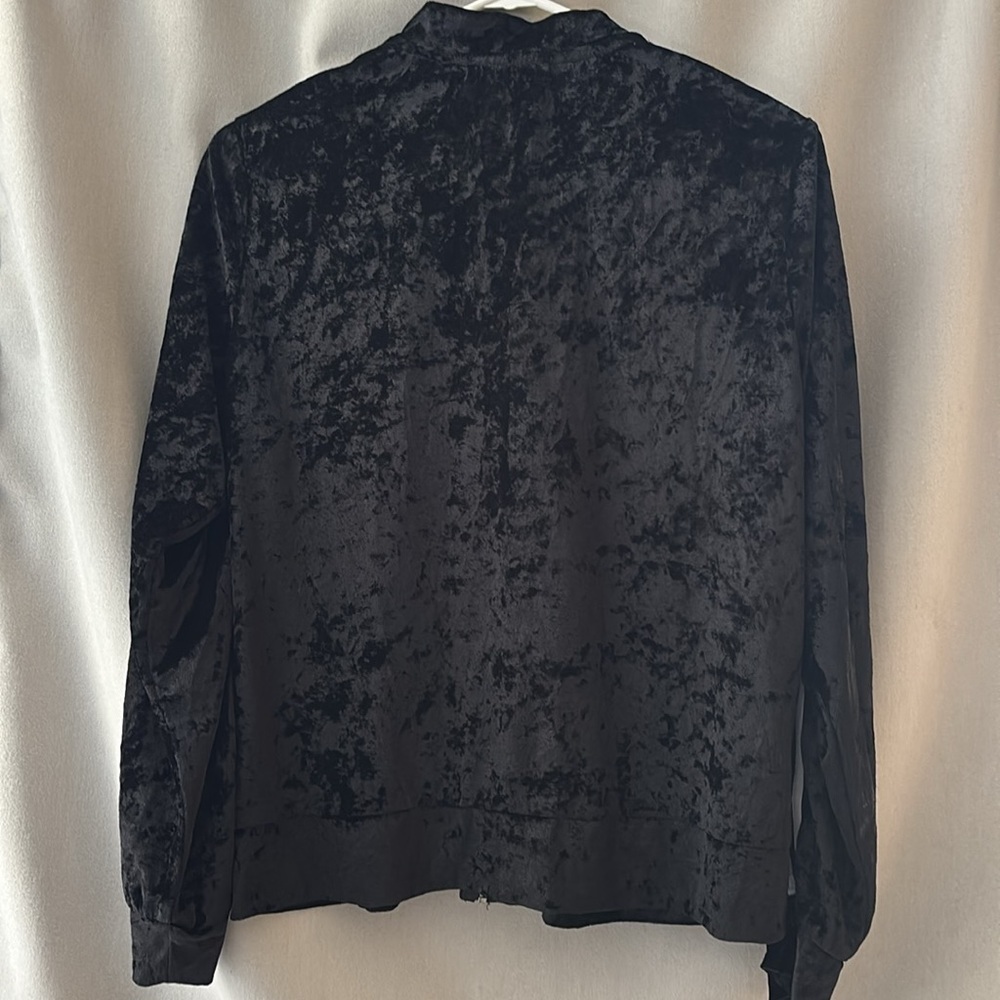 No comment BLACK CRUSHED VELOUR JACKET Lt Weight ZIP FRNT White Stripes - Picture 2 of 2